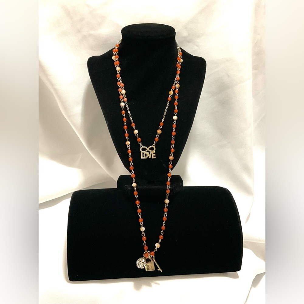 Orange & Gold Tone LOVE Necklace